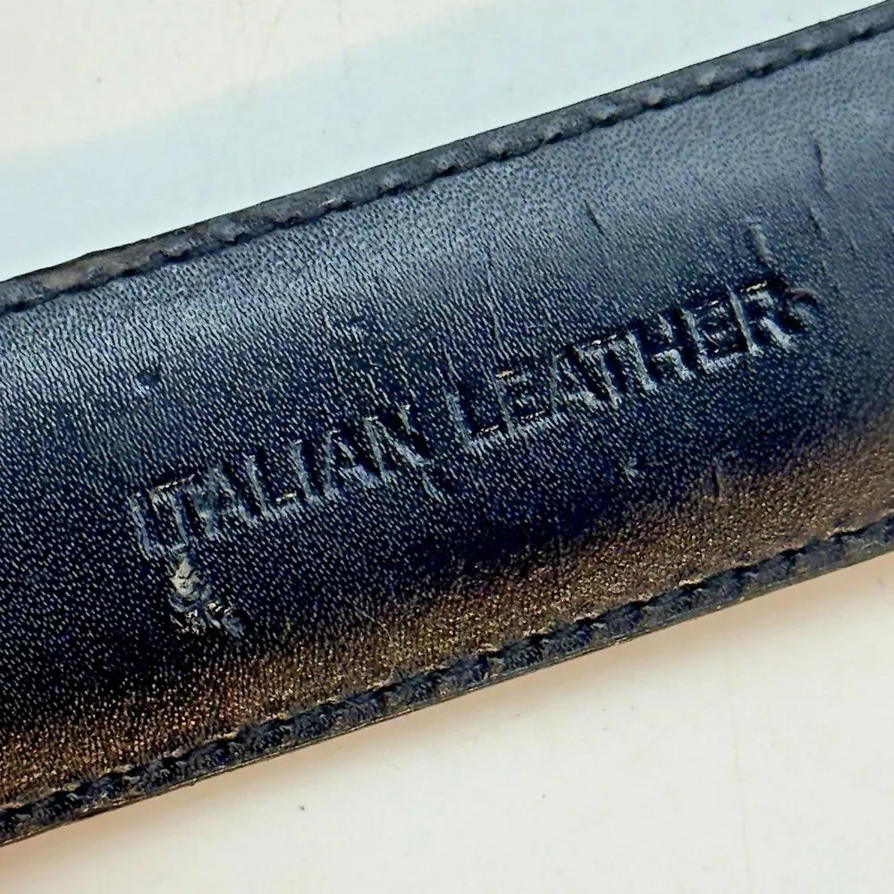 Polo Ralph Lauren Black Italian Leather Belt Men's 38 Silver Buckle & Logo FLAW